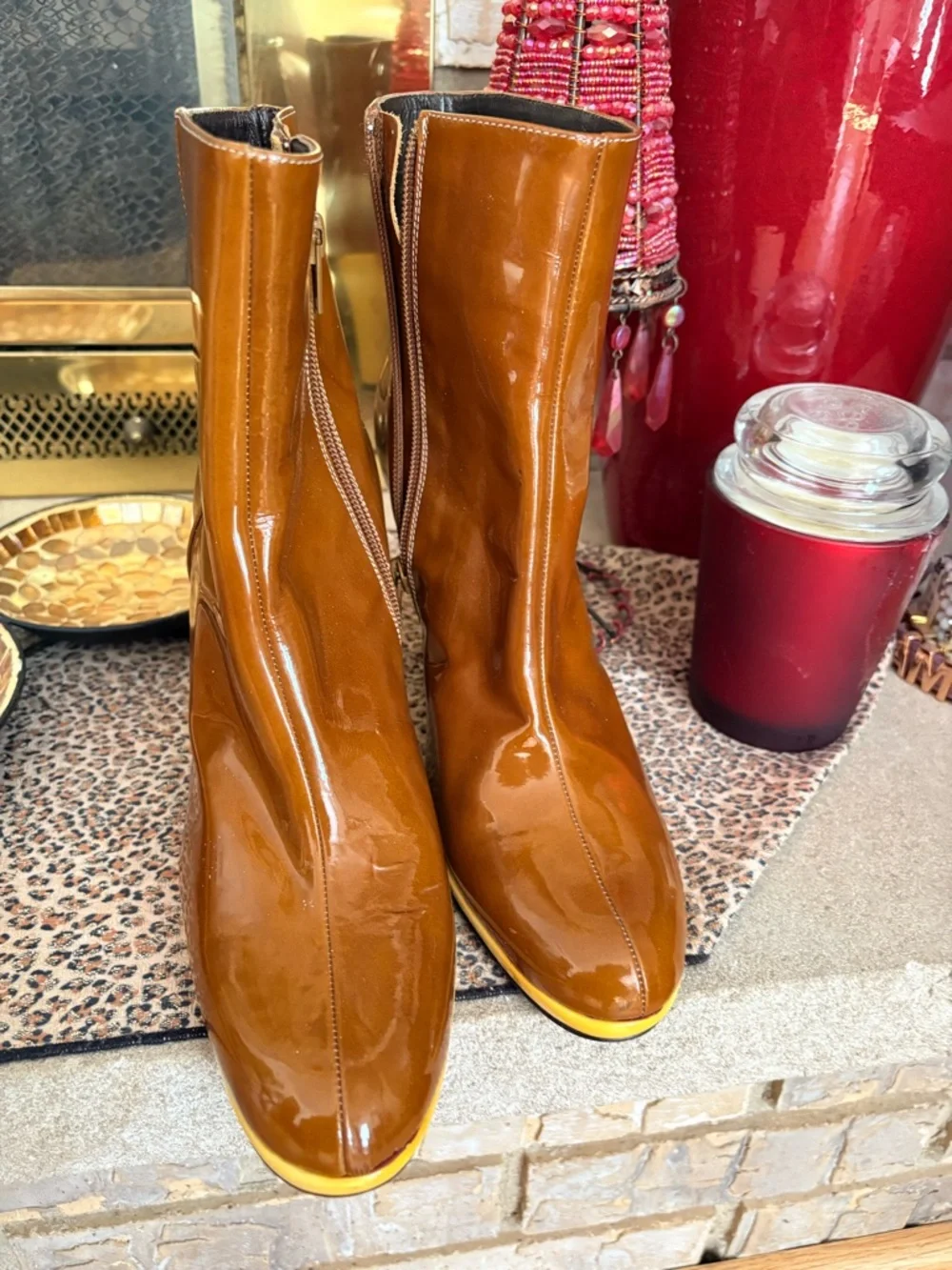 Via Spiga: Designer booties.  Carmel color with pale yellow heels! - Picture 10 of 15